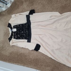 Dainty Jewells Elegant Cream Dress with Black Lace Accents